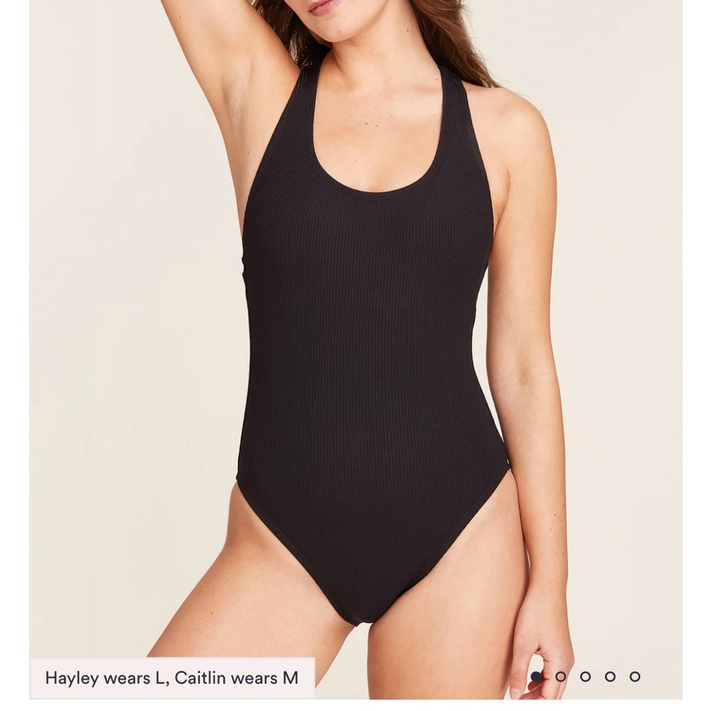 Andie Tulum Ribbed Black One Piece Large Swimwear